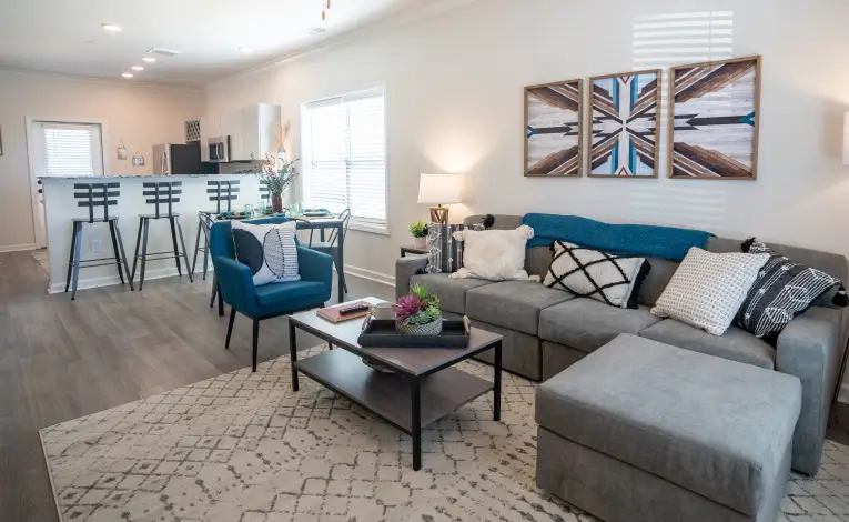 a furnished student apartment living room