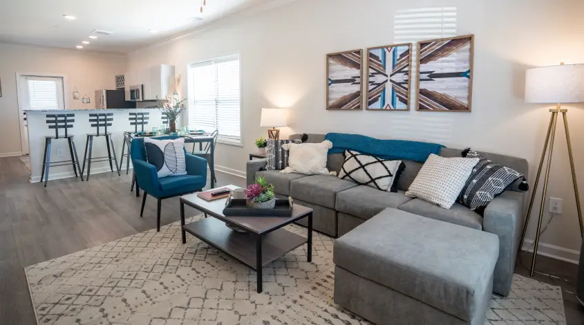 a furnished student apartment living room